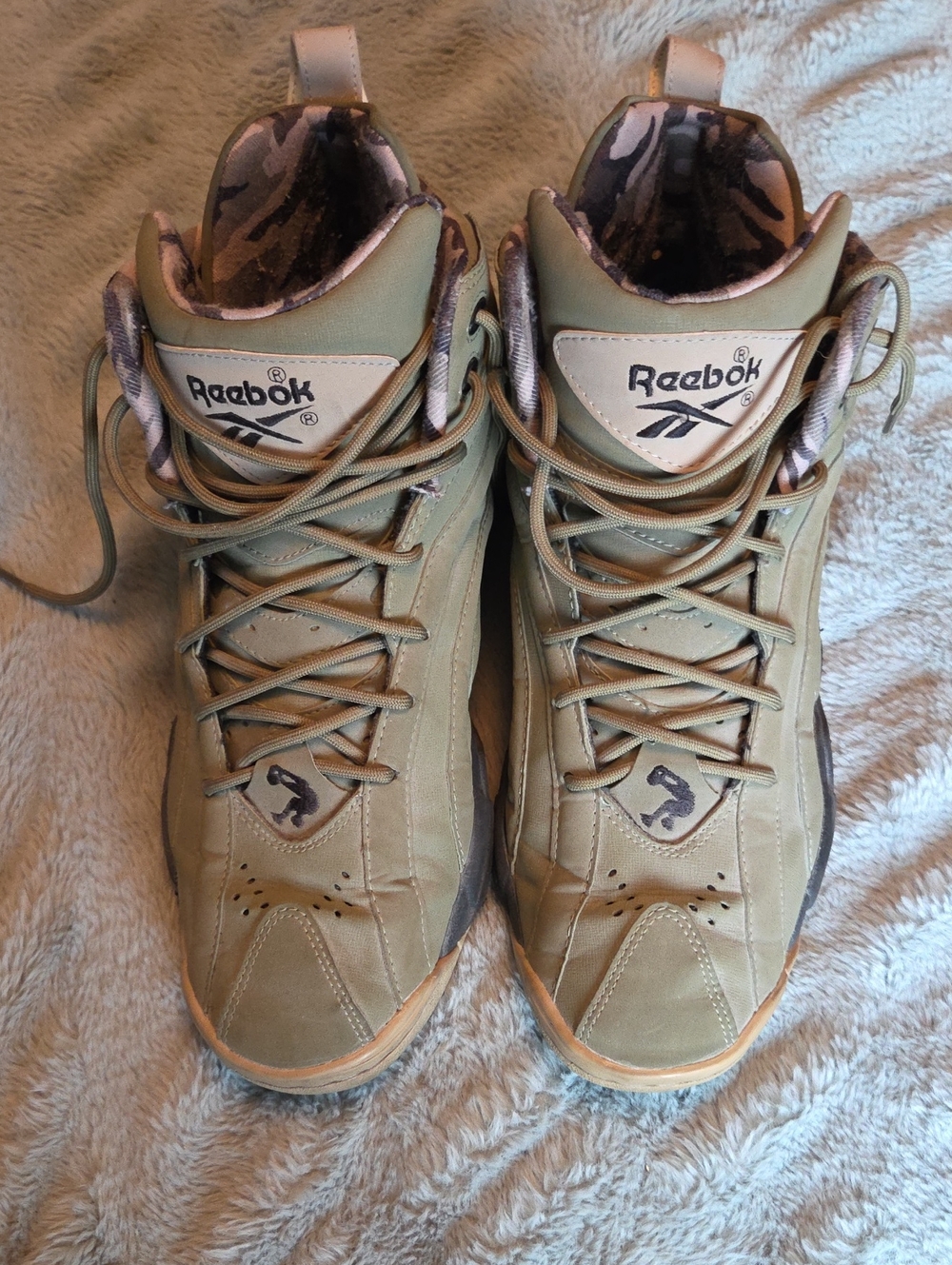 Reebok Shaqnosis Olive/Tan Lace-Up High-Top Sneakers